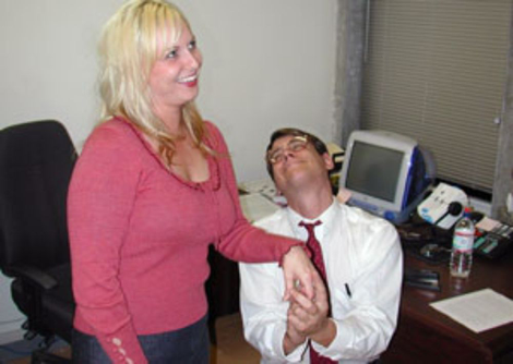 Vukelich mock-pledges his love to Broussard.